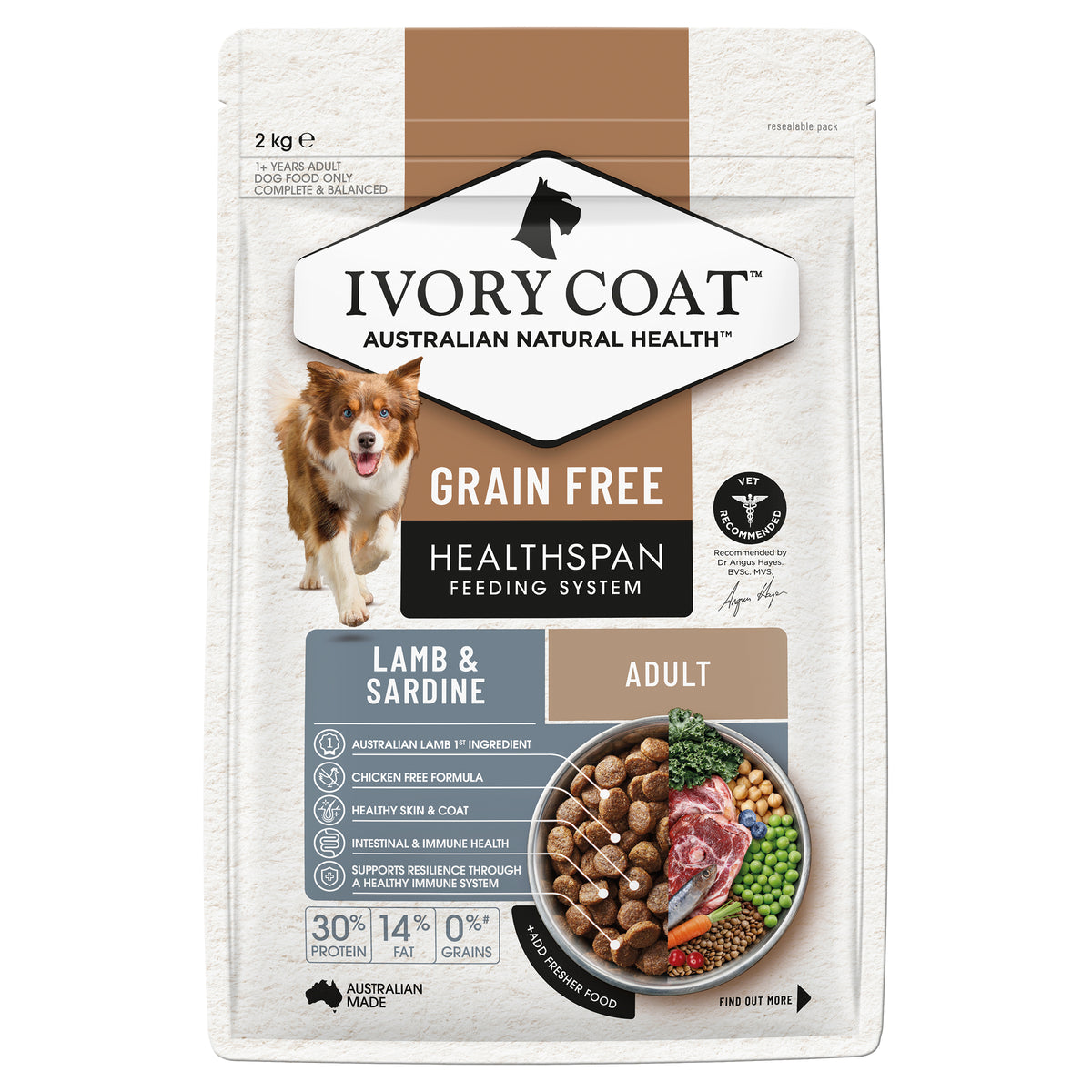 Ivory Coat Grain Free Adult Dog Lamb & Sardine Dry Food 2kg