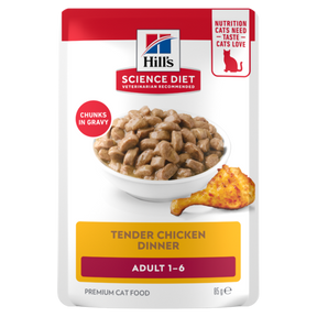 Hill's Science Diet Adult Tender Chicken Dinner Wet Cat Food pouches 12x85g