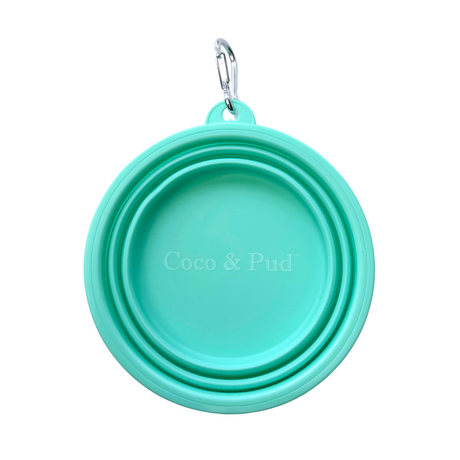 Coco & Pud Collapsible Travel Dog Bowl - Aqua