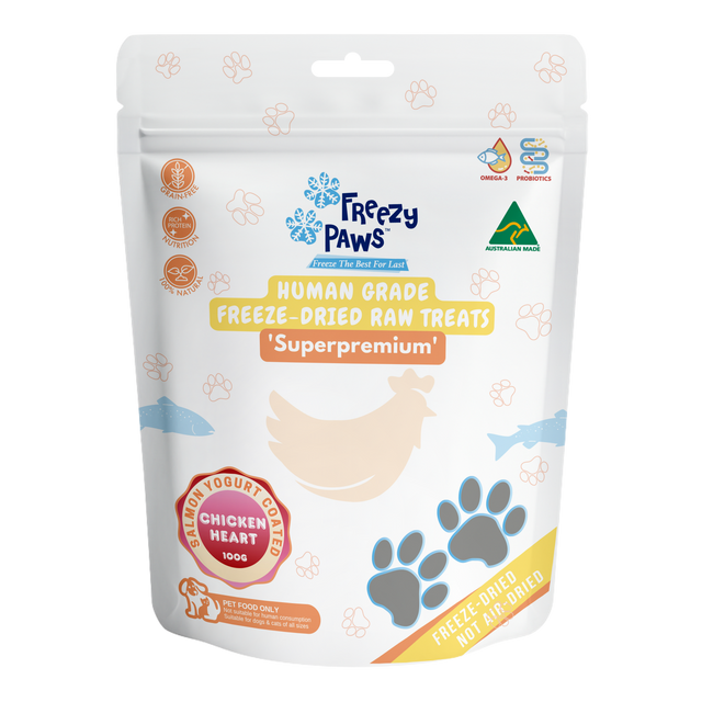Freezy Paws Freeze-Dried Salmon Coated Chicken Heart Treats 100g