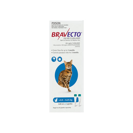 Bravecto Spot-On for Cats 2.8-6.25kg Blue 2 Pack