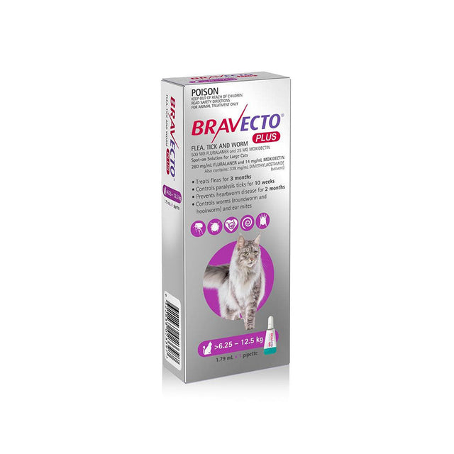 Bravecto Plus for Cats 6.25-12.5kg Purple 1 Pack