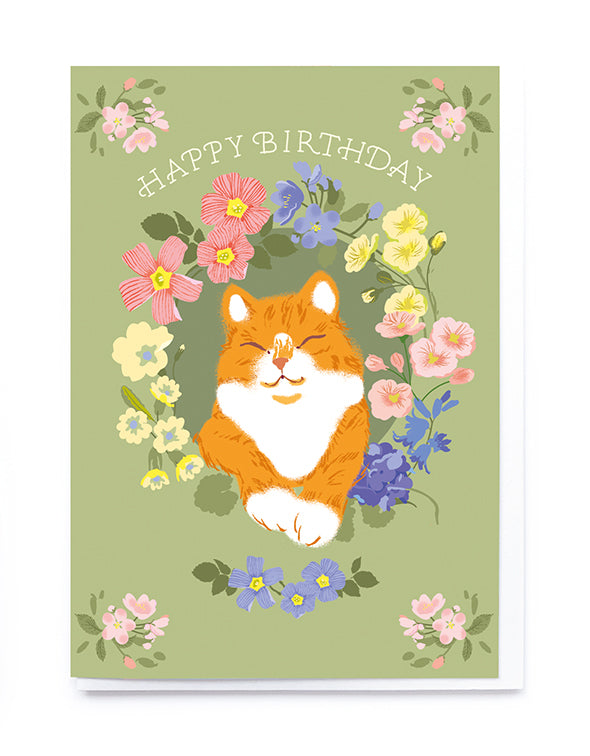Noi Floral Ginger Cat Birthday Card