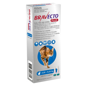 Bravecto Plus for Cats 2.8-6.25kg Blue 2 Pack
