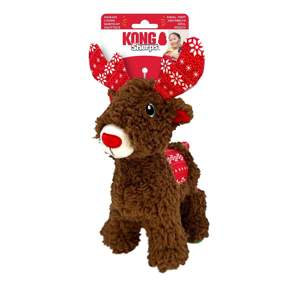 KONG Holiday Sherps Plush Reindeer Dog Toy Medium
