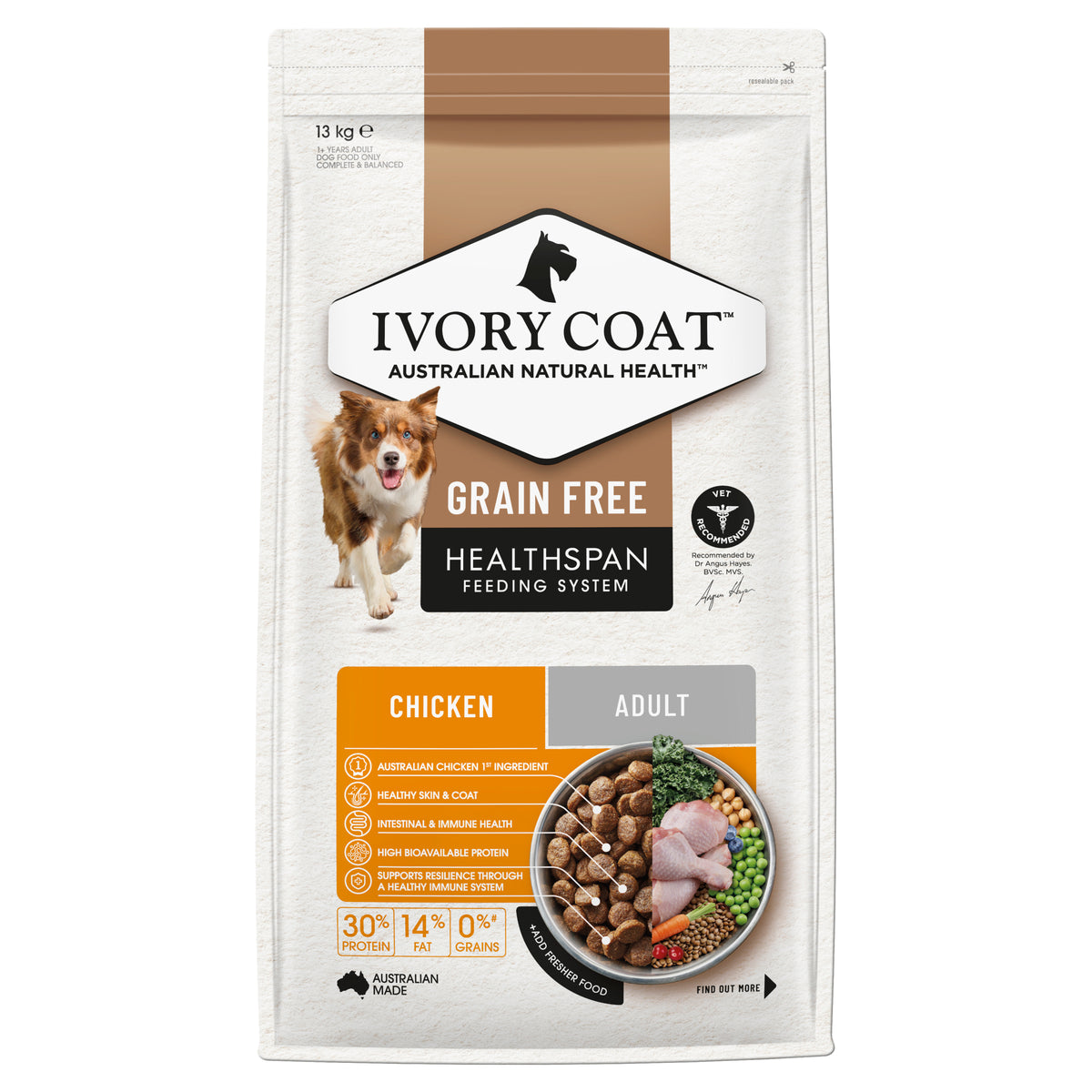 Ivory Coat Grain Free Adult Dog Chicken Dry Food 13kg