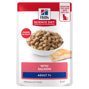 Hill's Science Diet Adult 7+ with Salmon Wet Cat Food pouches 12x85g