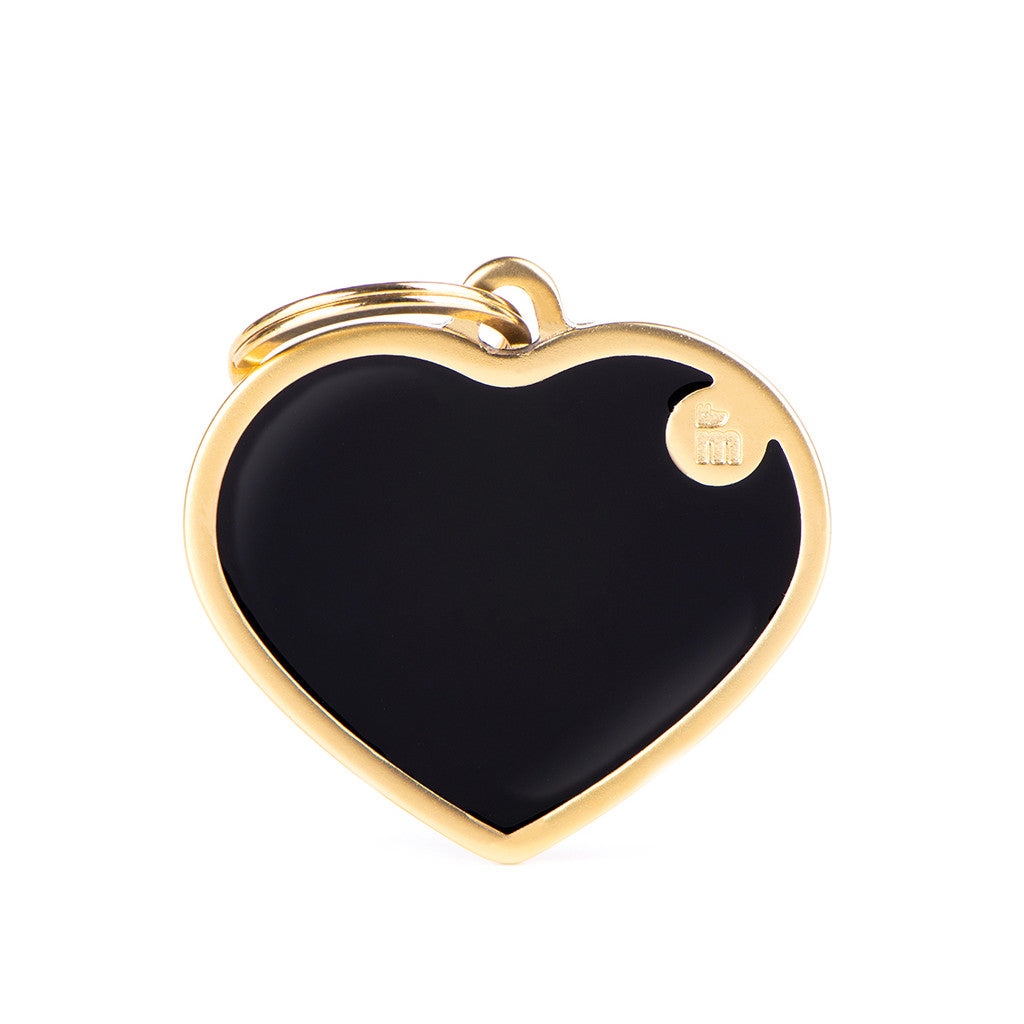 My Family Basic Handmade Heart ID Tag Black & Gold Large