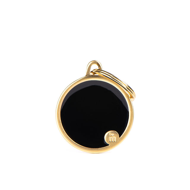 My Family Basic Handmade Circle ID Tag Black & Gold Medium