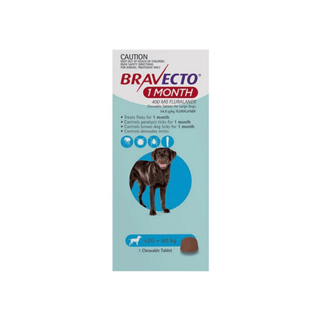 Bravecto 1 Month Chew for Dogs 20-40kg Blue