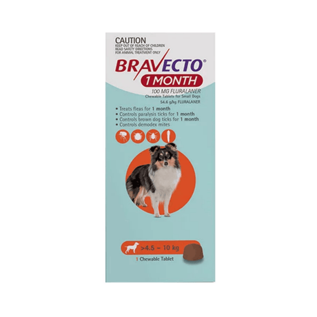 Bravecto 1 Month Chew for Dogs 4.5-10kg Orange
