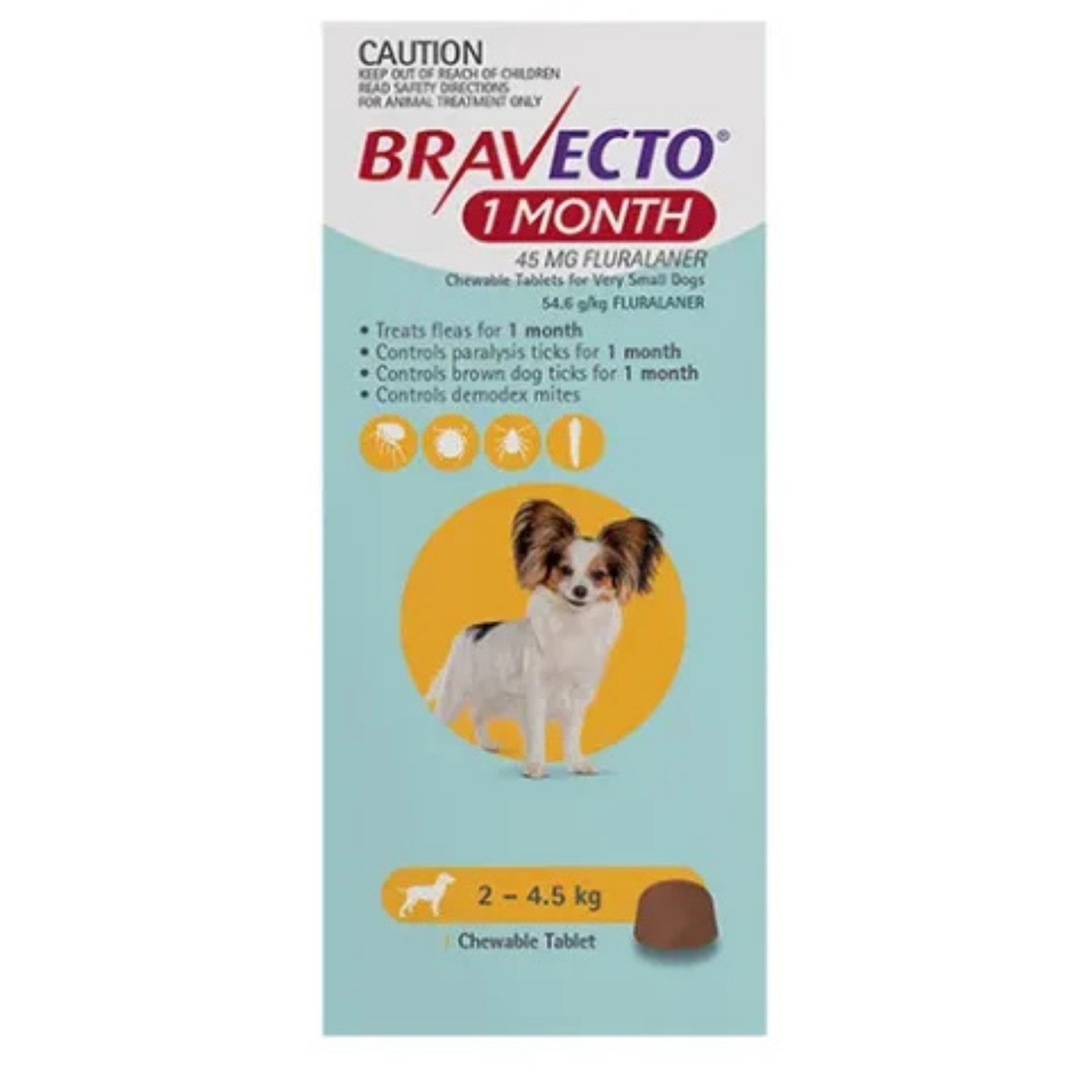 Bravecto 1 Month Chew for Dogs 2-4.5kg Yellow