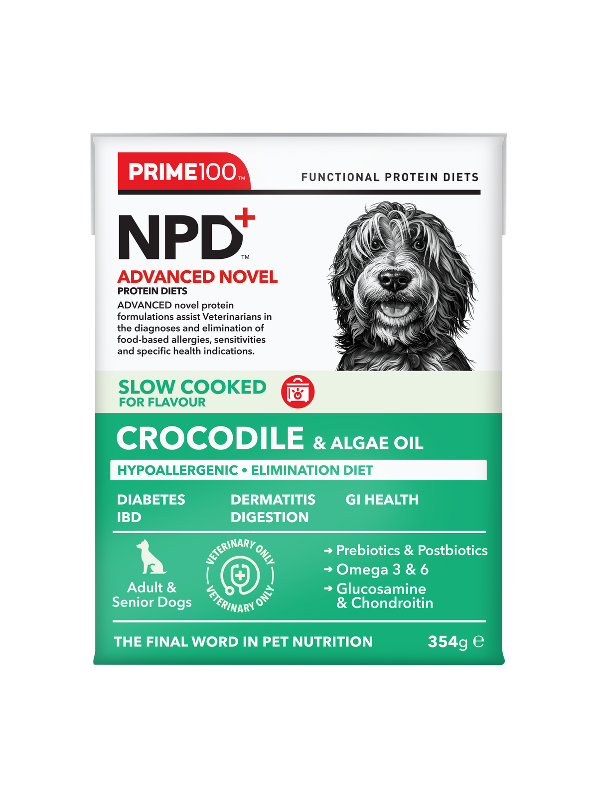 Prime100 SPD Slow Cooked Crocodile & Algae Oil 354g - front