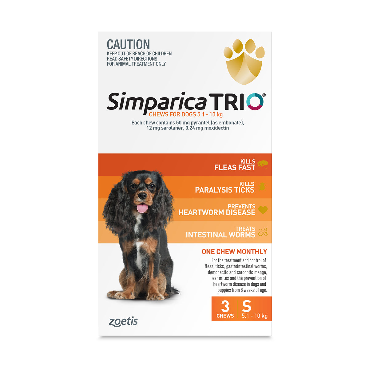Simparica TRIO for Small Dogs 5.1-10kg Orange 3 Pack