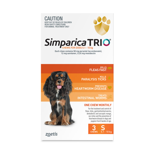 Simparica TRIO for Small Dogs 5.1-10kg Orange 3 Pack