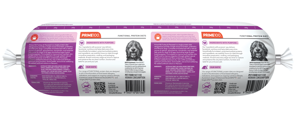 Prime100 SPD Fresh Roll Turkey & Flaxseed 2kg - back