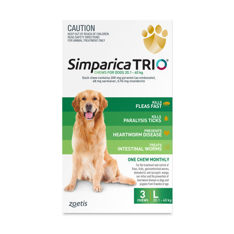 Simparica TRIO for Large Dogs 20.1-40kg Green 3 Pack
