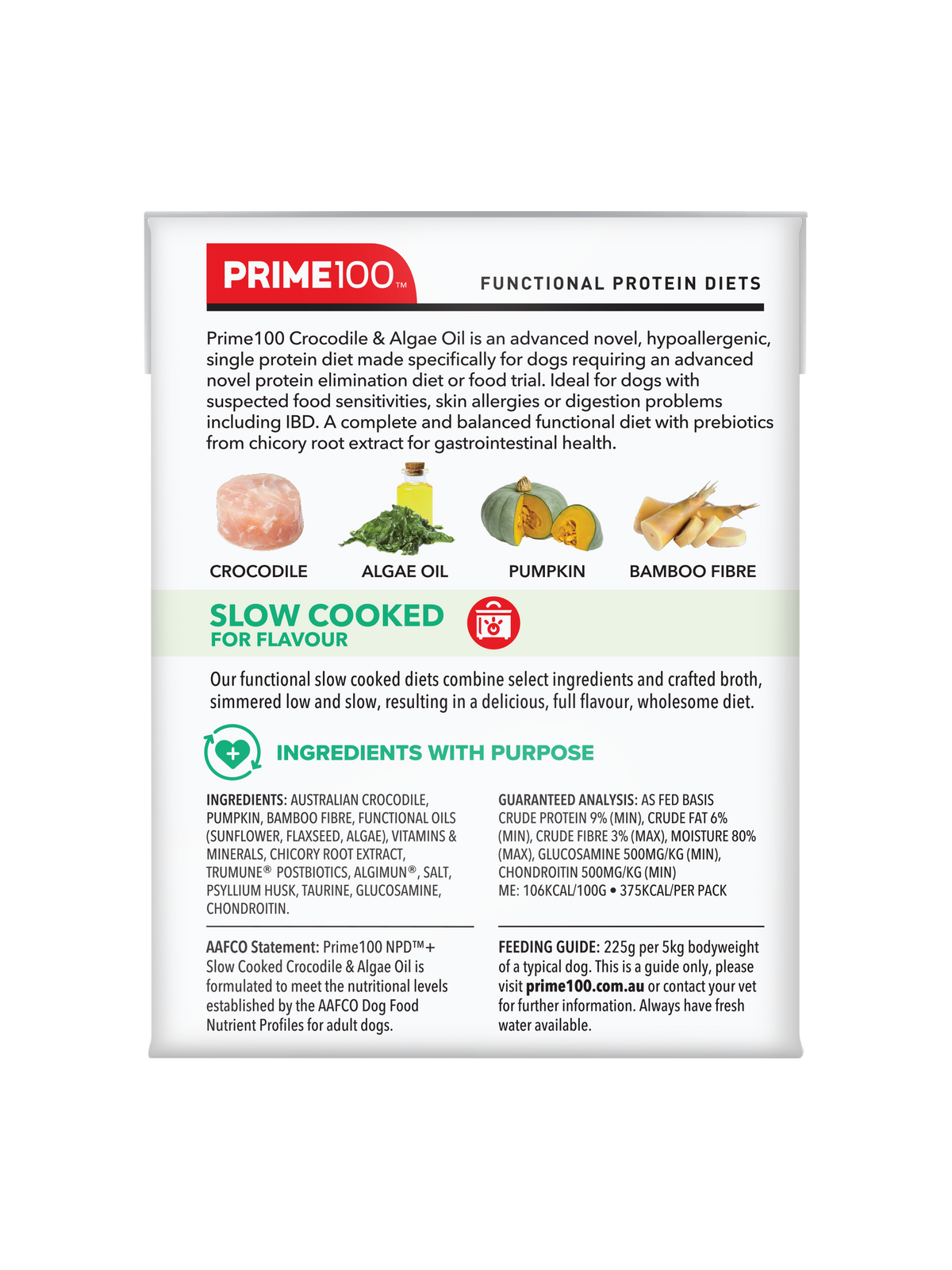 Prime100 SPD Slow Cooked Crocodile & Algae Oil 354g - back