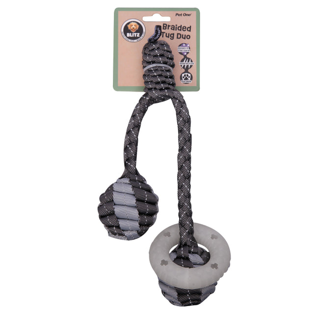 Blitz Braided Tug Duo with Glow in the Dark Ring Dog Toy
