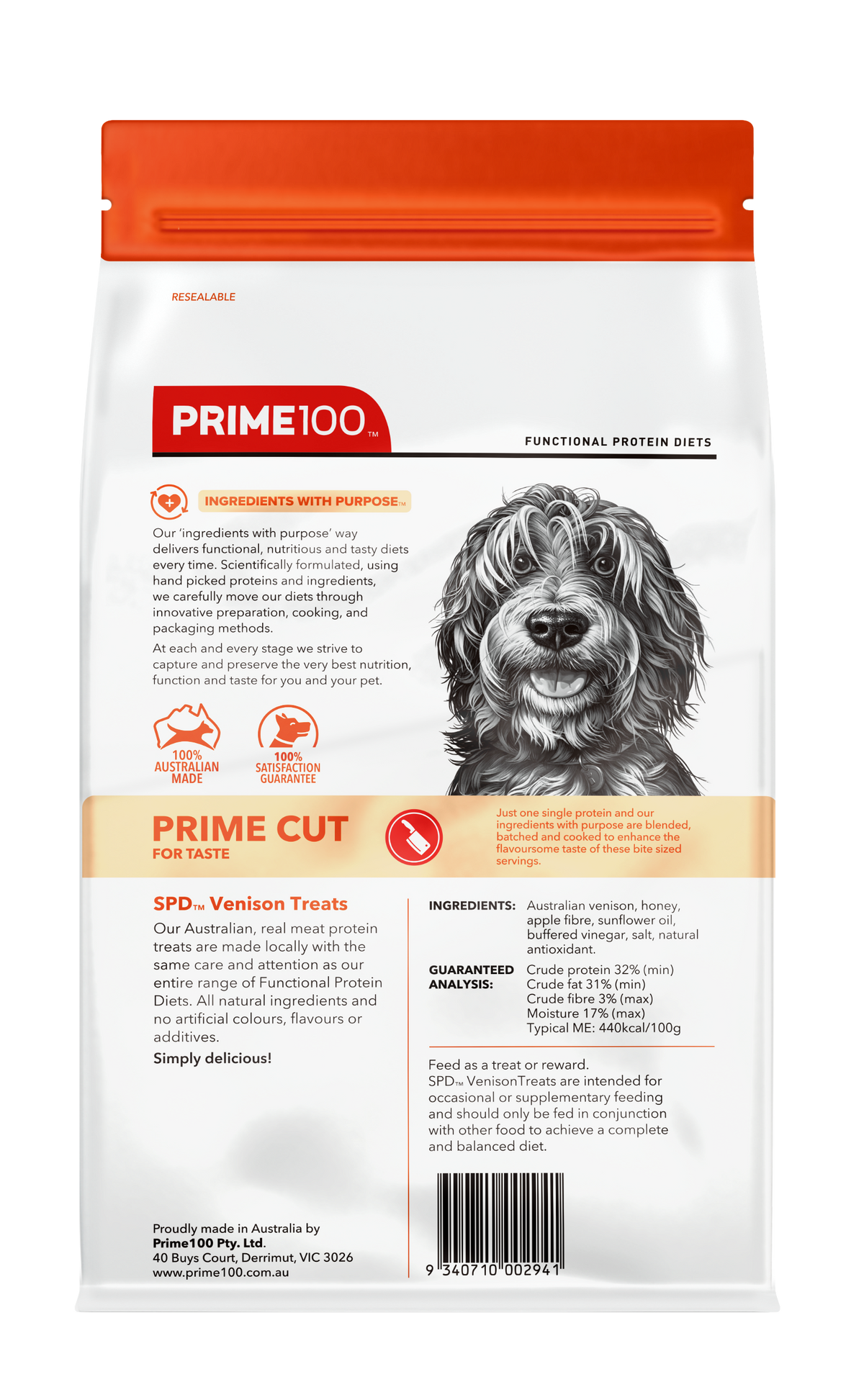 Prime100 SPD Prime Cut Venison Treats 100g - back