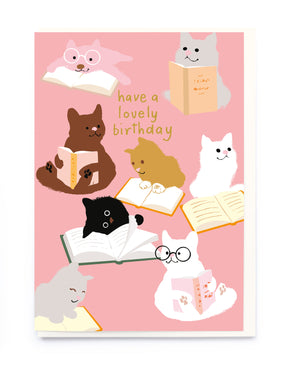 Noi Cats Reading Birthday Card
