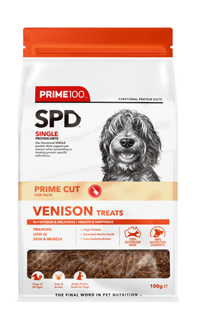 Prime100 SPD Prime Cut Venison Treats 100g - front