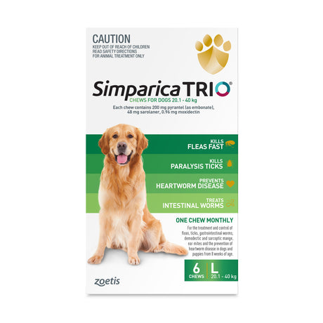 Simparica TRIO for Large Dogs 20.1-40kg Green 6 Pack