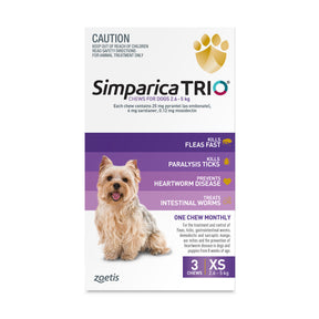 Simparica TRIO for Extra Small Dogs 2.6-5kg Purple 3 Pack
