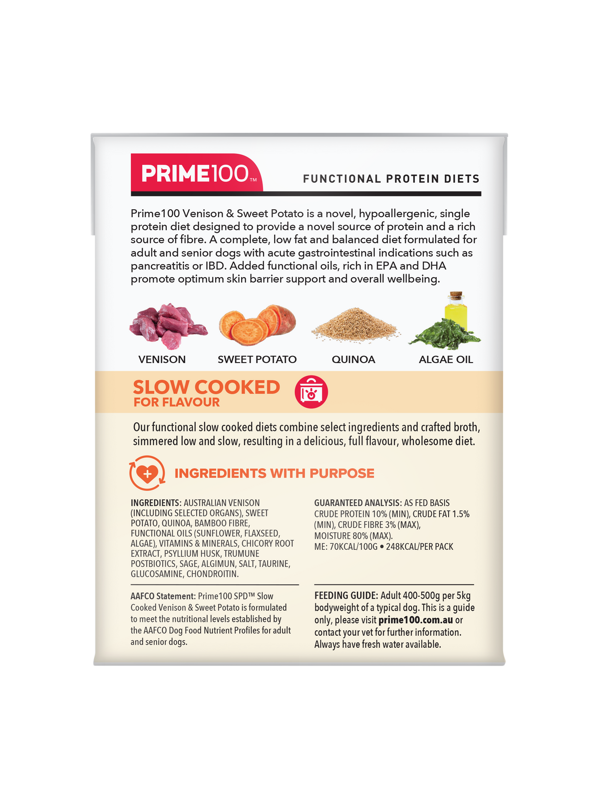 Prime100 SPD Slow Cooked Venison & Sweet Potato 354g - back