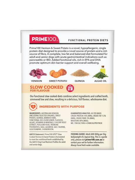 Prime100 SPD Slow Cooked Venison & Sweet Potato 354g - back
