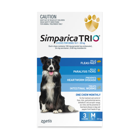 Simparica TRIO for Medium Dogs 10.1-20kg Blue 3 Pack