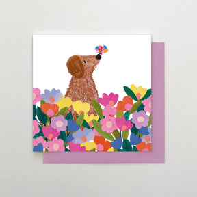 Stop The Clock Dog with Butterfly Art Card