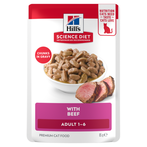 Hill's Science Diet Adult with Beef Wet Cat Food pouches 12x85g