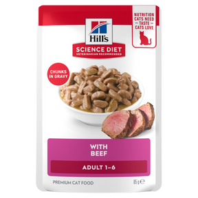 Hill's Science Diet Adult with Beef Wet Cat Food pouches 12x85g