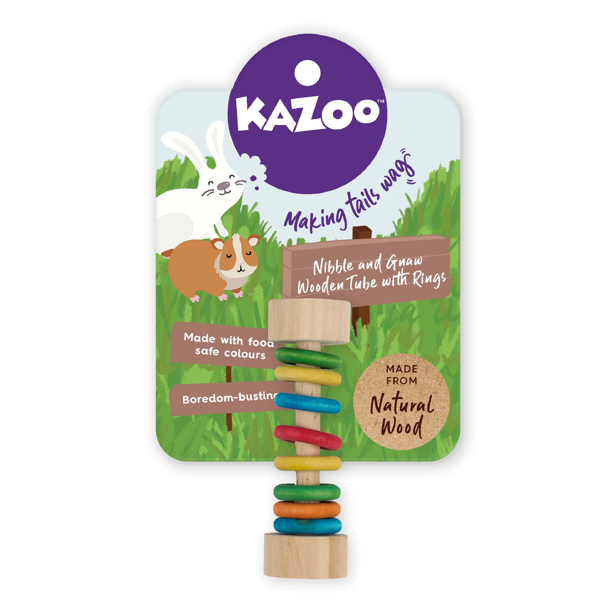 Kazoo Small Animal Nibble & Gnaw Wooden Tube with Rings