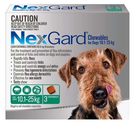 NexGard Chewables for Dogs 10.1-25kg 3 Pack