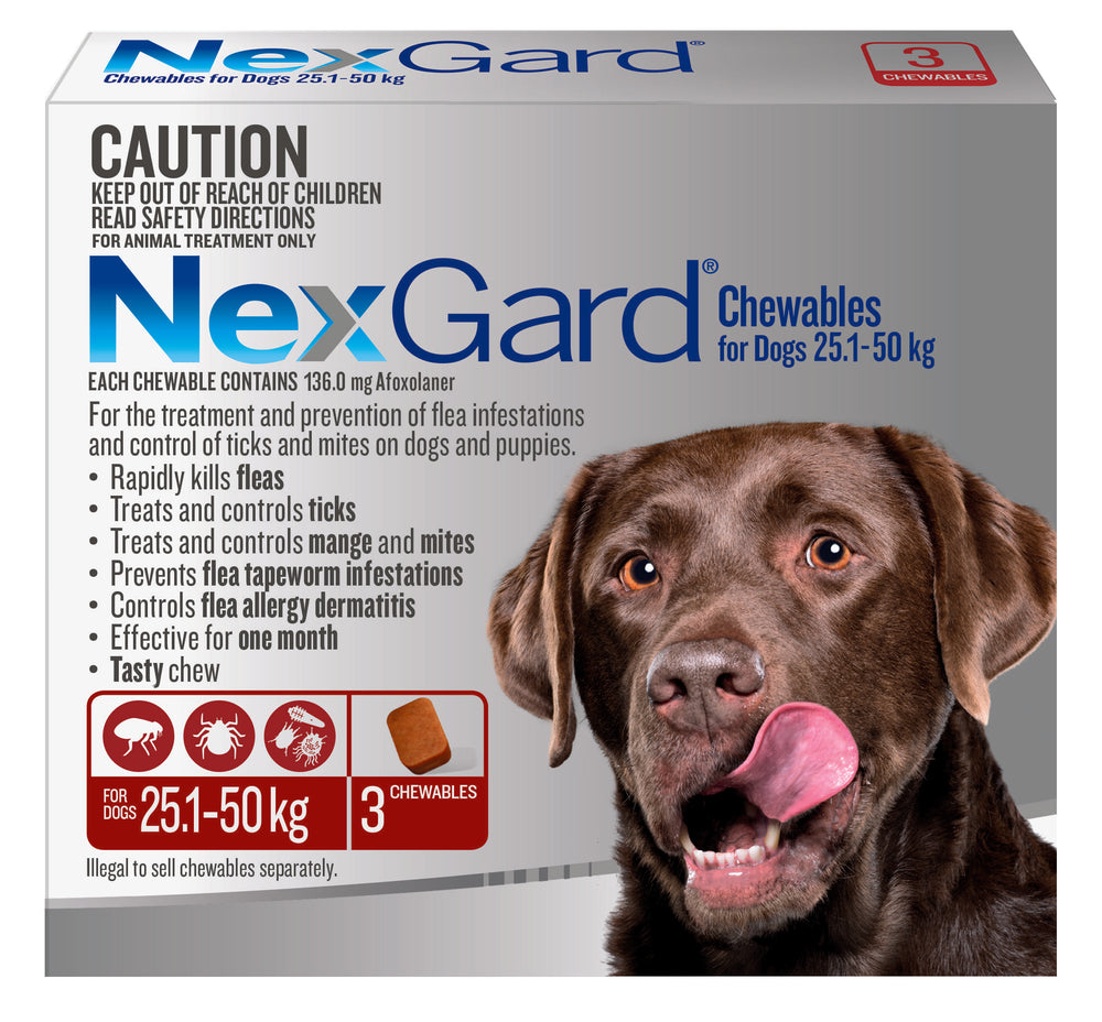 NexGard Chewables for Dogs 25.1-50kg 3 Pack