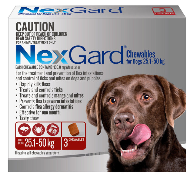 NexGard Chewables for Dogs 25.1-50kg 3 Pack