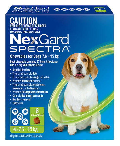 NexGard Spectra Chewables for Dogs 7.6-15kg 6 Pack