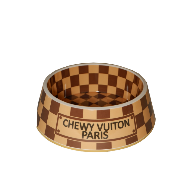 Romie Brown Vuiton Dog Bowl